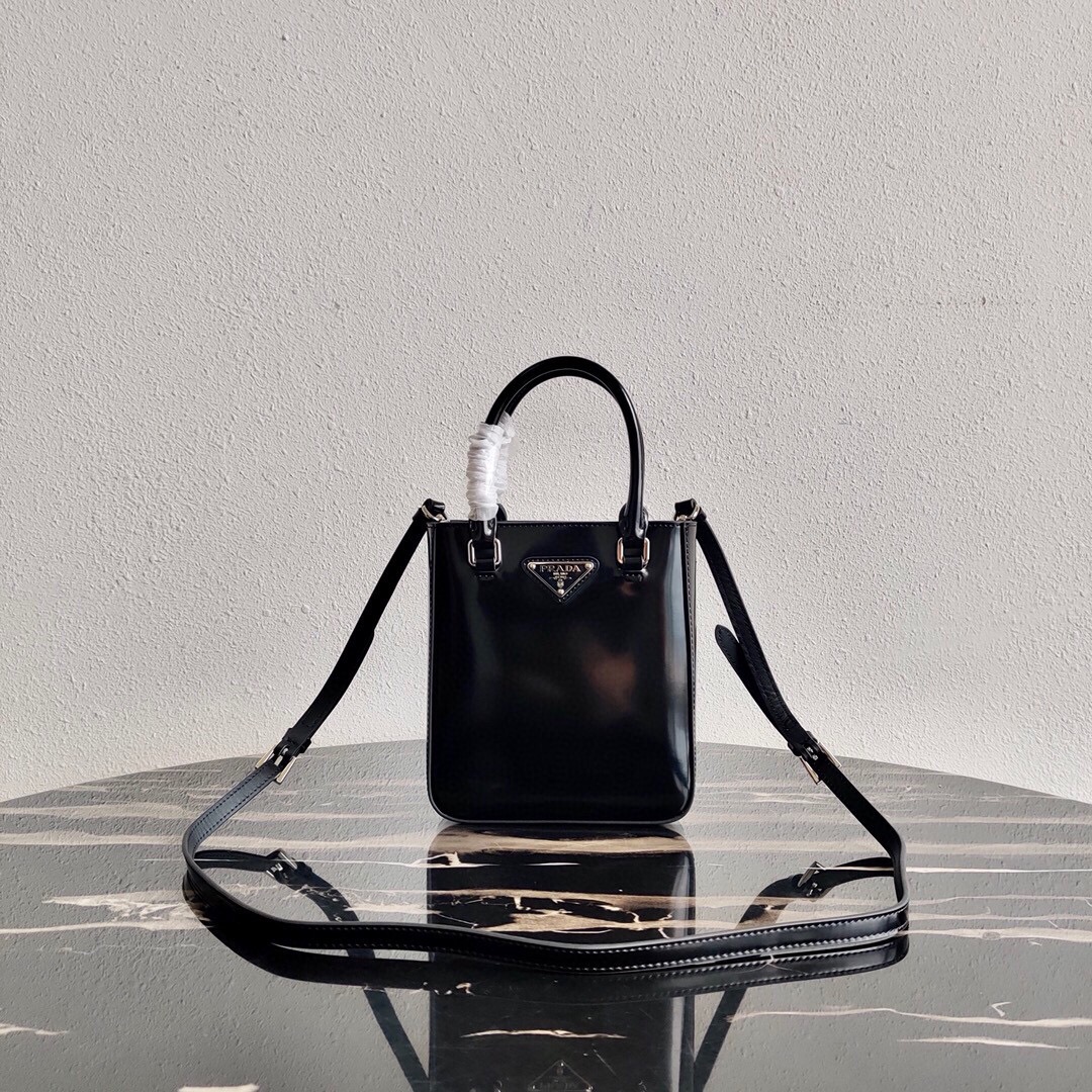 Prada Mini Leather Bucket Bag Shoulder Bag Black 1BA331